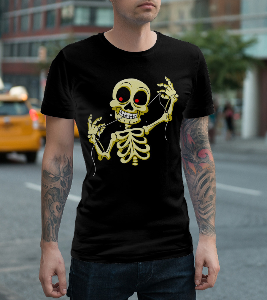 Flossing Skeleton With Red Eyes And Grinning Teeth T-Shirt