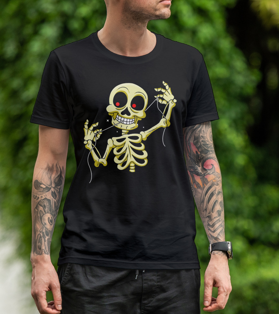 Flossing Skeleton With Red Eyes And Grinning Teeth T-Shirt