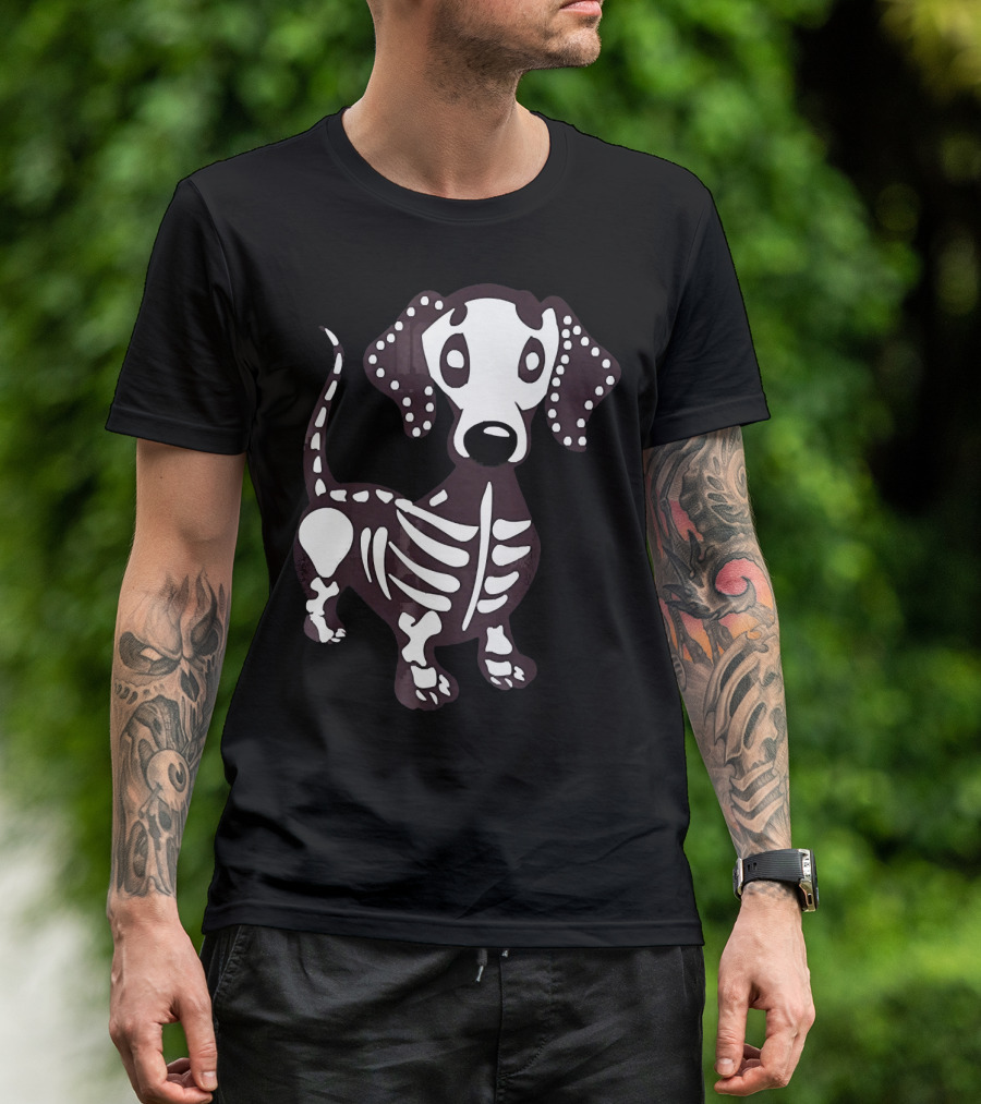 Dachshund Skeleton Skull Creepy Canine Bone T-Shirt