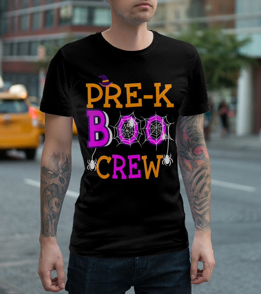 Pre K Boo Crew Halloween Teacher Spider Web Hat T-Shirt