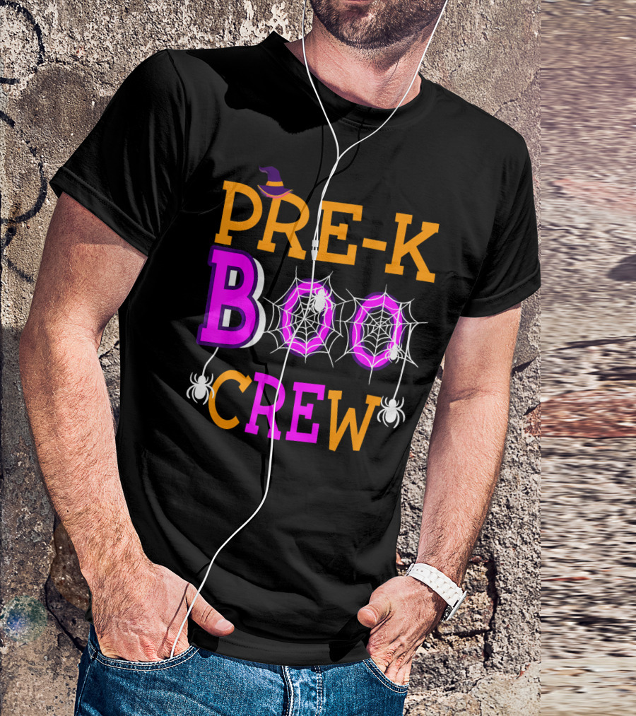 Pre K Boo Crew Halloween Teacher Spider Web Hat T-Shirt