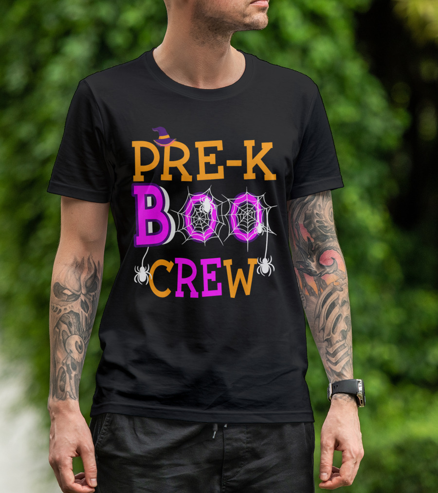 Pre K Boo Crew Halloween Teacher Spider Web Hat T-Shirt