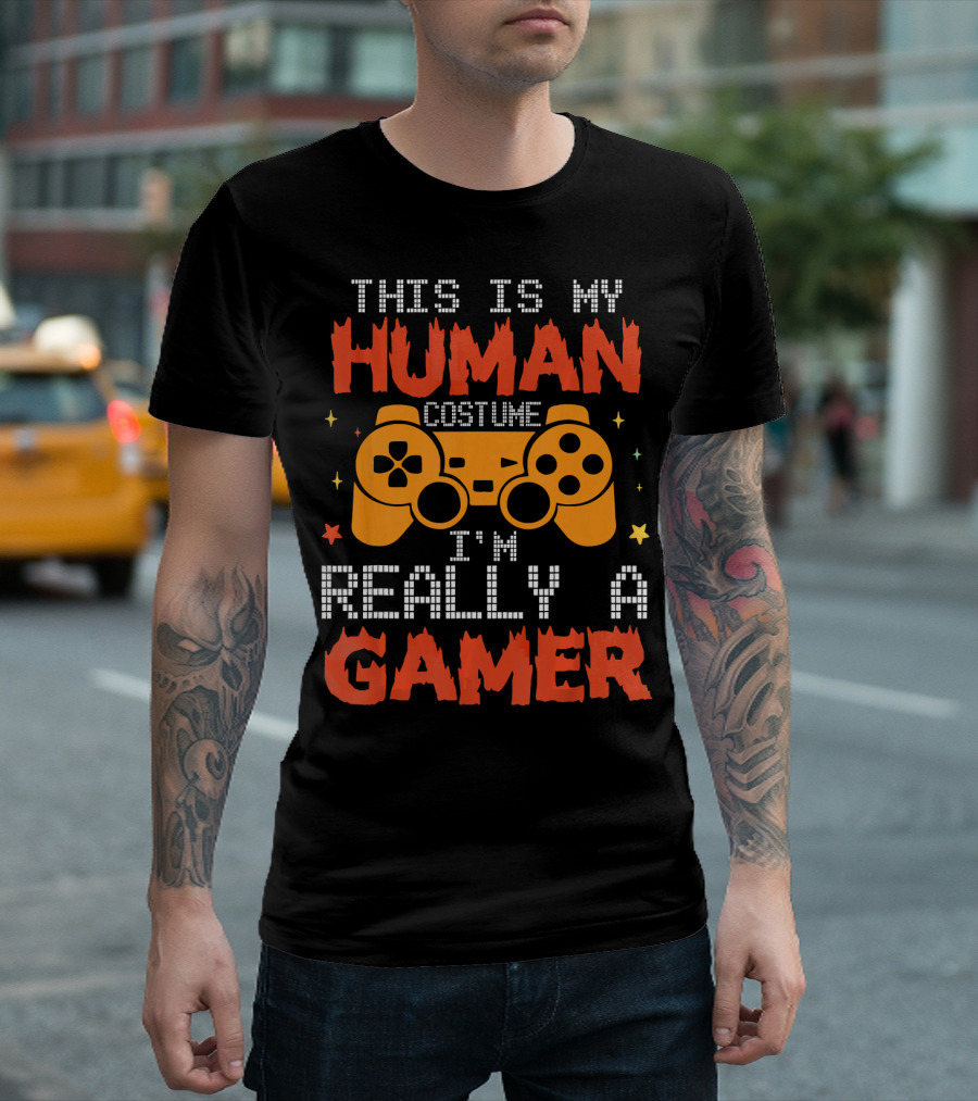 This Is My Human Costume I'm Really A Gamer Controller Pixel Text T-Shirt