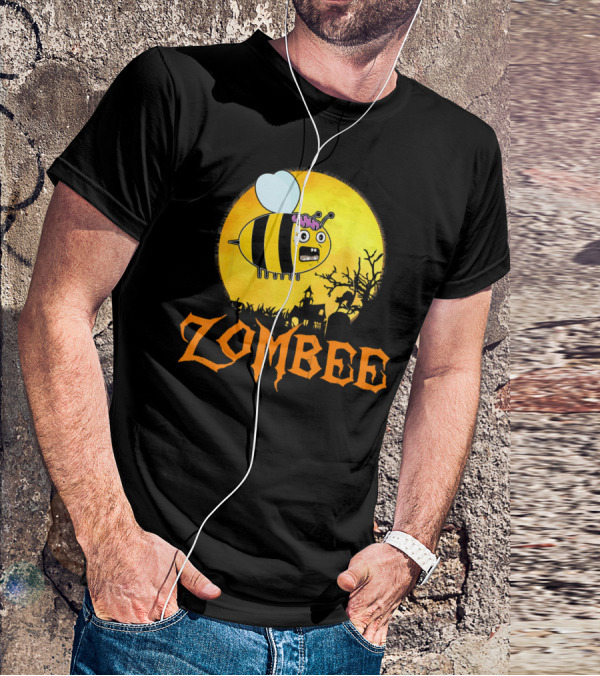 Zombee Funny Zombie Bee Halloween Spooky Moon Scene T-Shirt