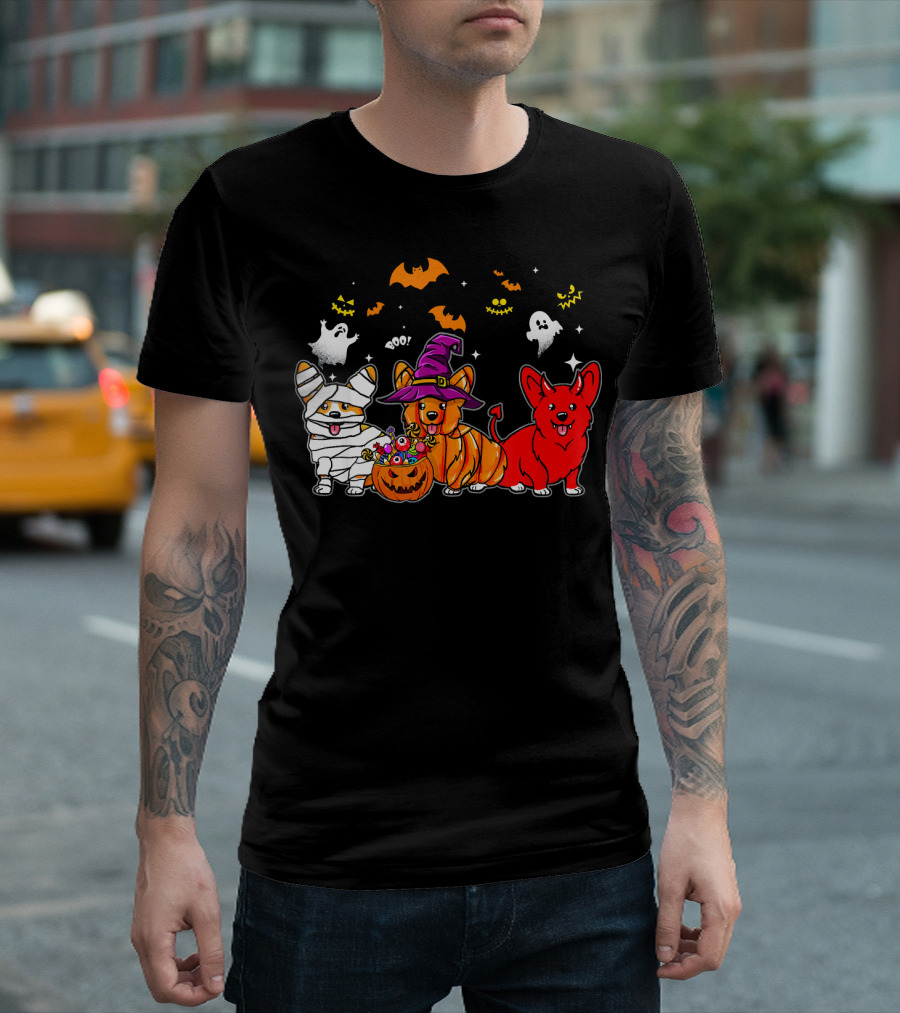 Corgi Dog Halloween Ghosts Pumpkins Mummy Witch T-Shirt