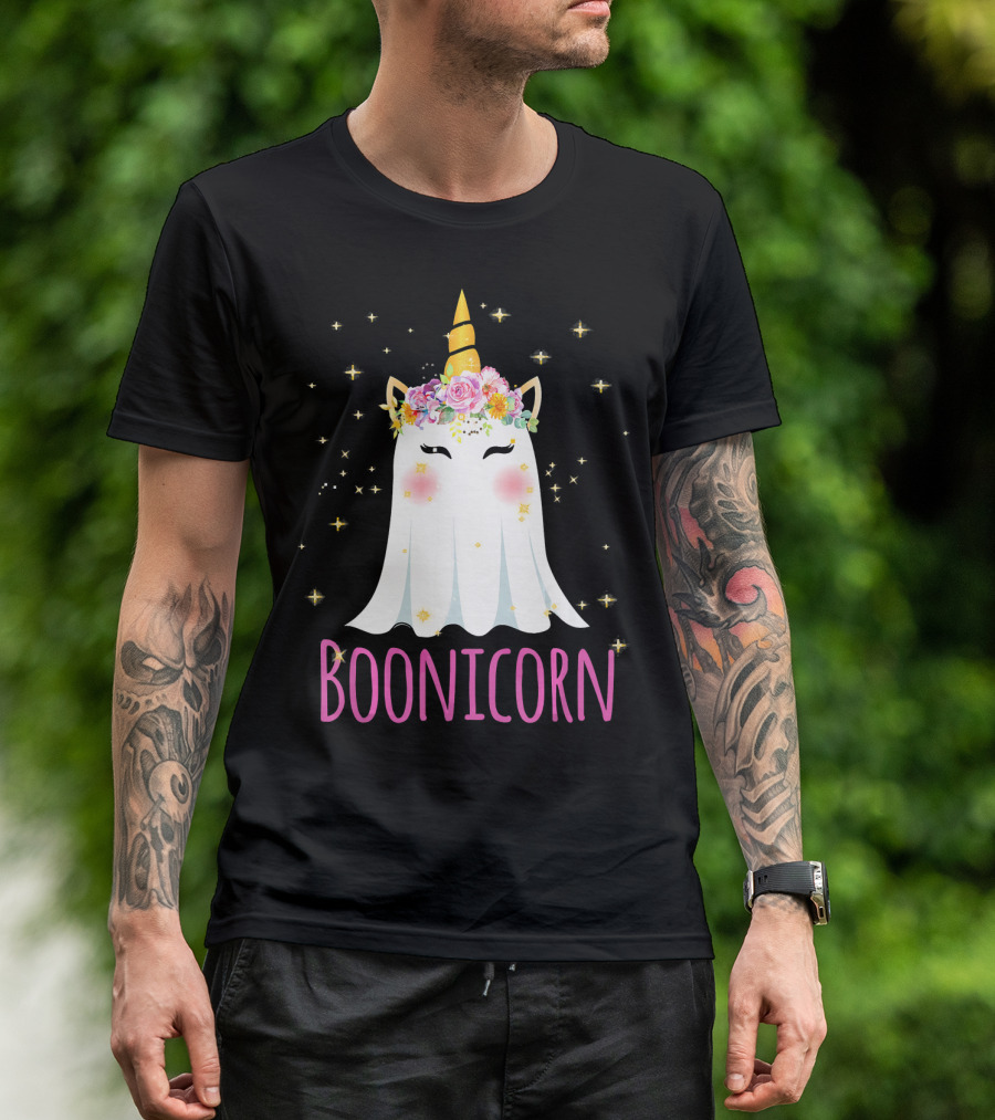 BooNicorn Unicorn Ghost With Flowers And Stars Halloween For Girl T-Shirt
