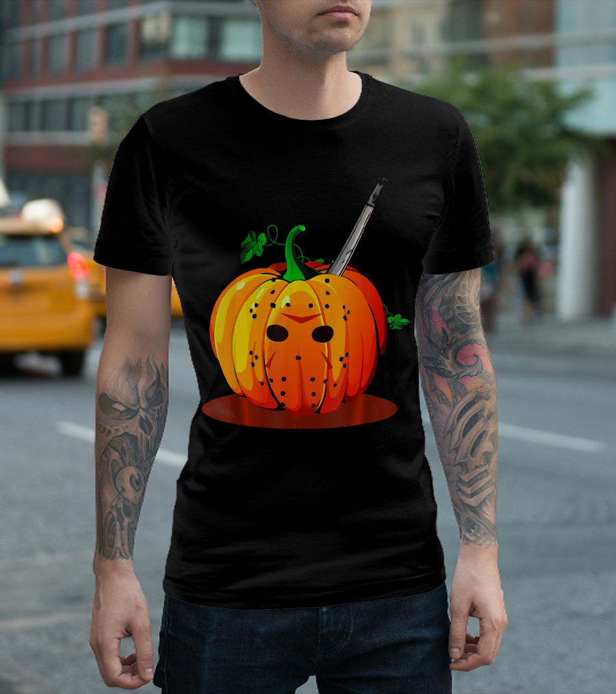Horror Pumpkin Halloween Scary Face Knife T-Shirt