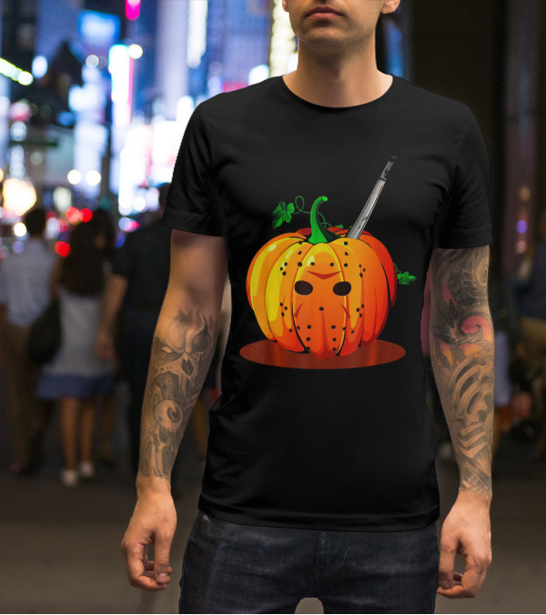 Horror Pumpkin Halloween Scary Face Knife T-Shirt