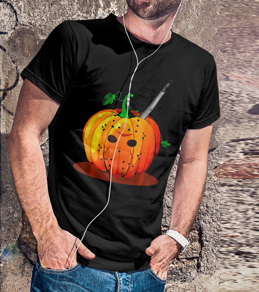 Horror Pumpkin Halloween Scary Face Knife T-Shirt