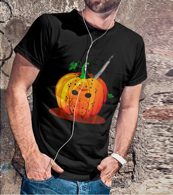 Horror Pumpkin Halloween Scary Face Knife T-Shirt