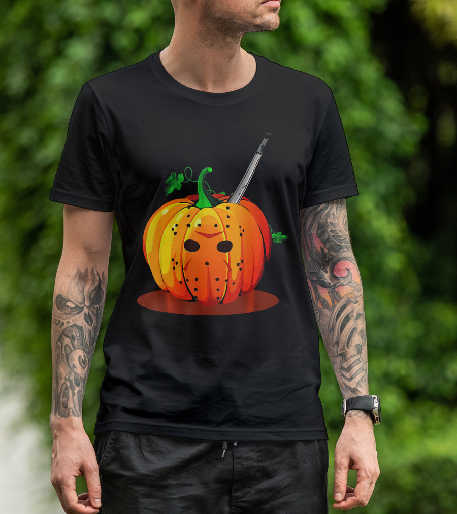 Horror Pumpkin Halloween Scary Face Knife T-Shirt