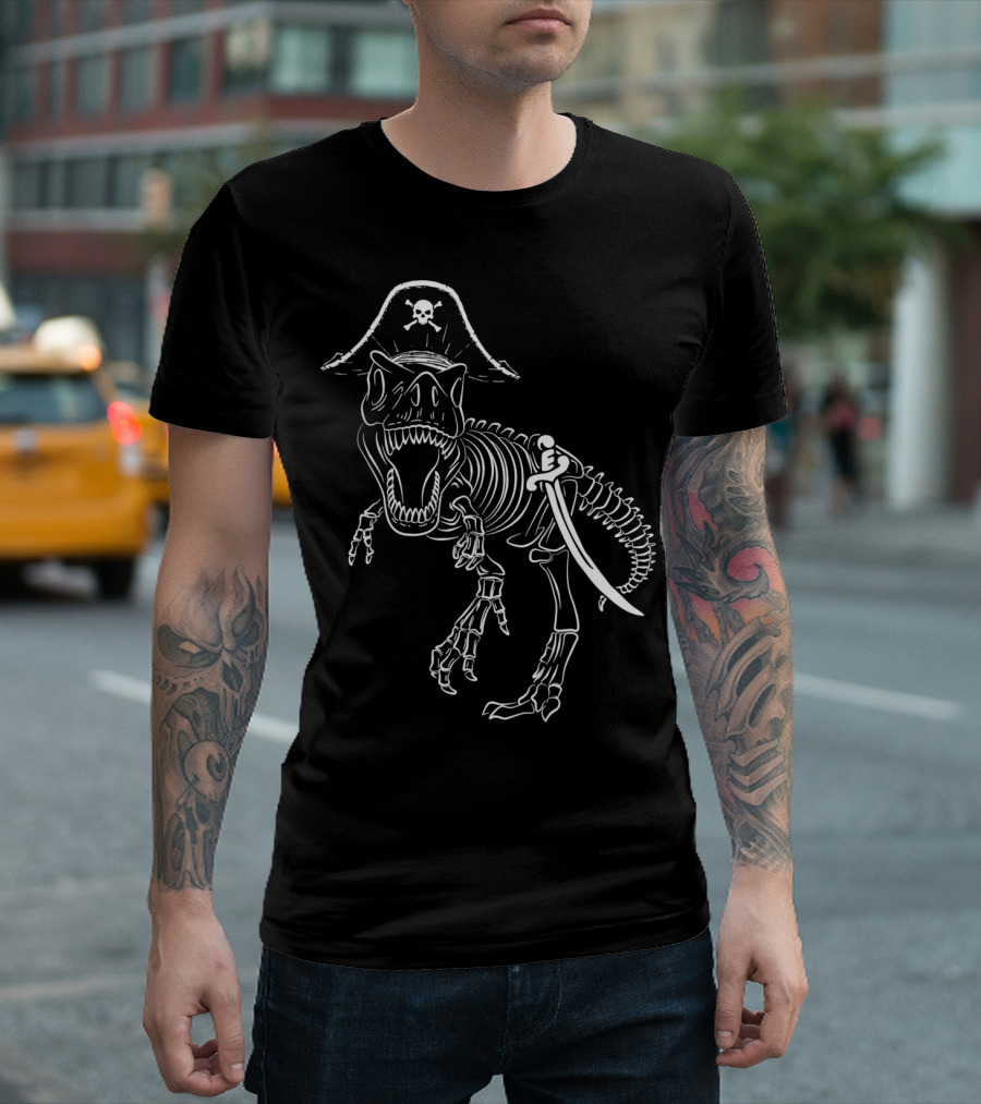 T-Rex Skeleton With Pirate Hat And Sword T-Shirt