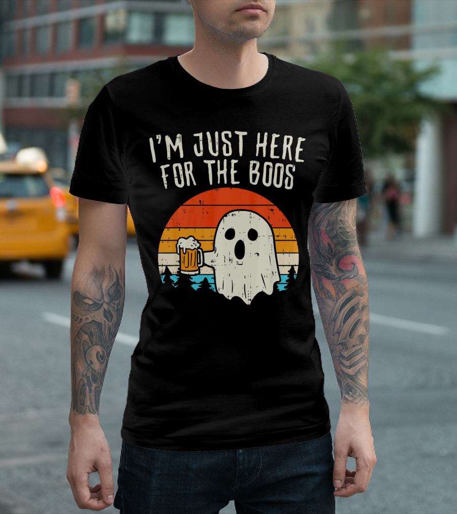 I'm Just Here For The Boos Retro Ghost With Beer Sunset T-Shirt