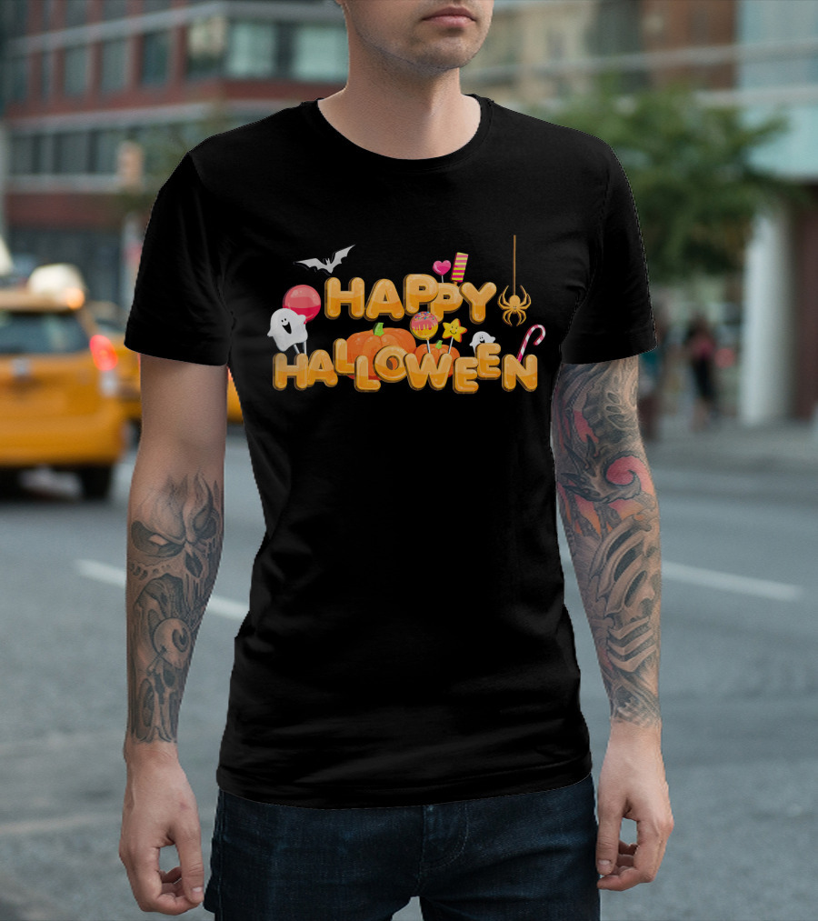 Happy Halloween Candy Ghosts Boo Bat Pumpkin T-Shirt