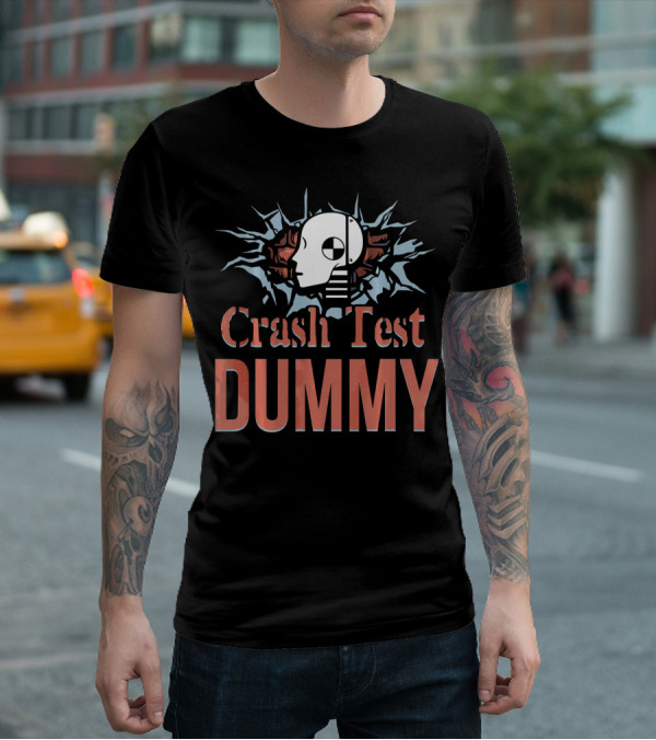 Crash Test Dummy Head Smashing Through Wall T-Shirt