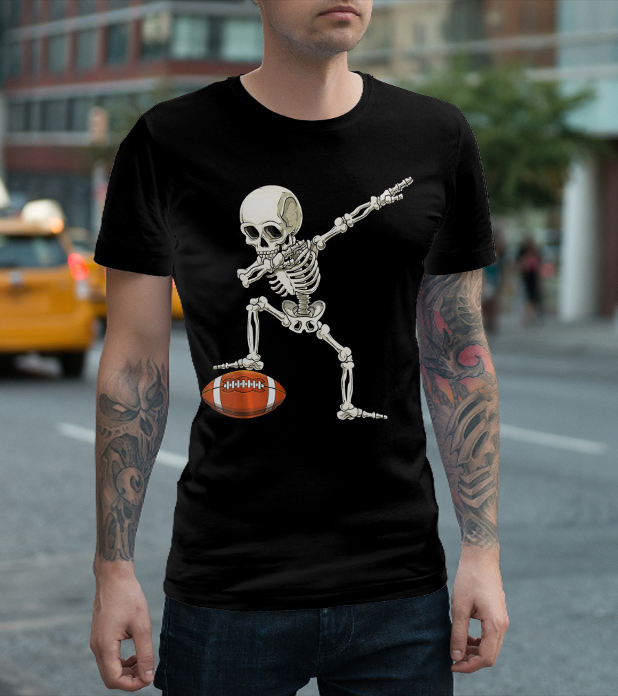 Dabbing Skeleton with Football Pose T-Shirt