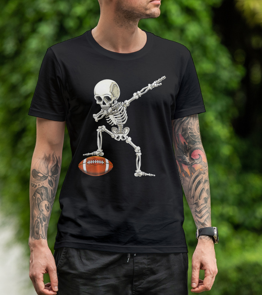 Dabbing Skeleton With Football Pose T-Shirt