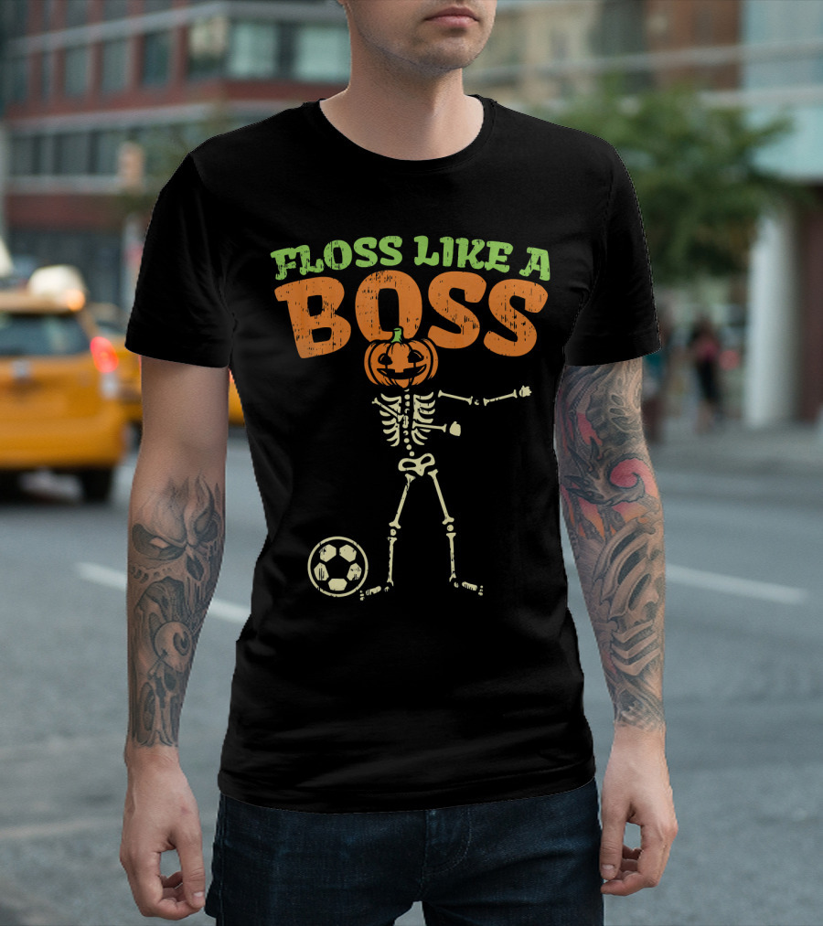 Floss Like A Boss Pumpkin Skeleton Soccer T-Shirt