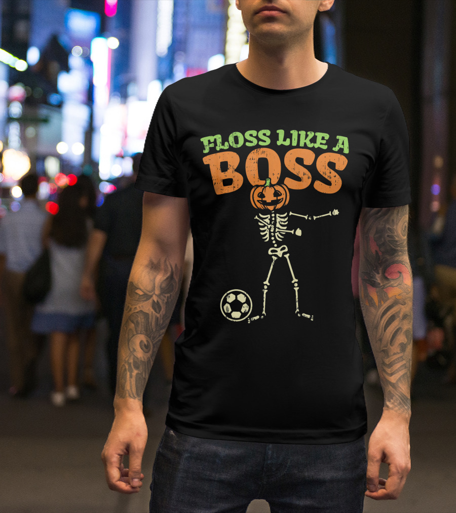 Floss Like A Boss Pumpkin Skeleton Soccer T-Shirt