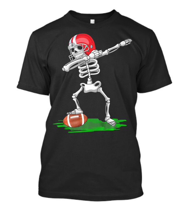 Dabbing Skeleton With Football And Red Helmet For Halloween T-Shirt