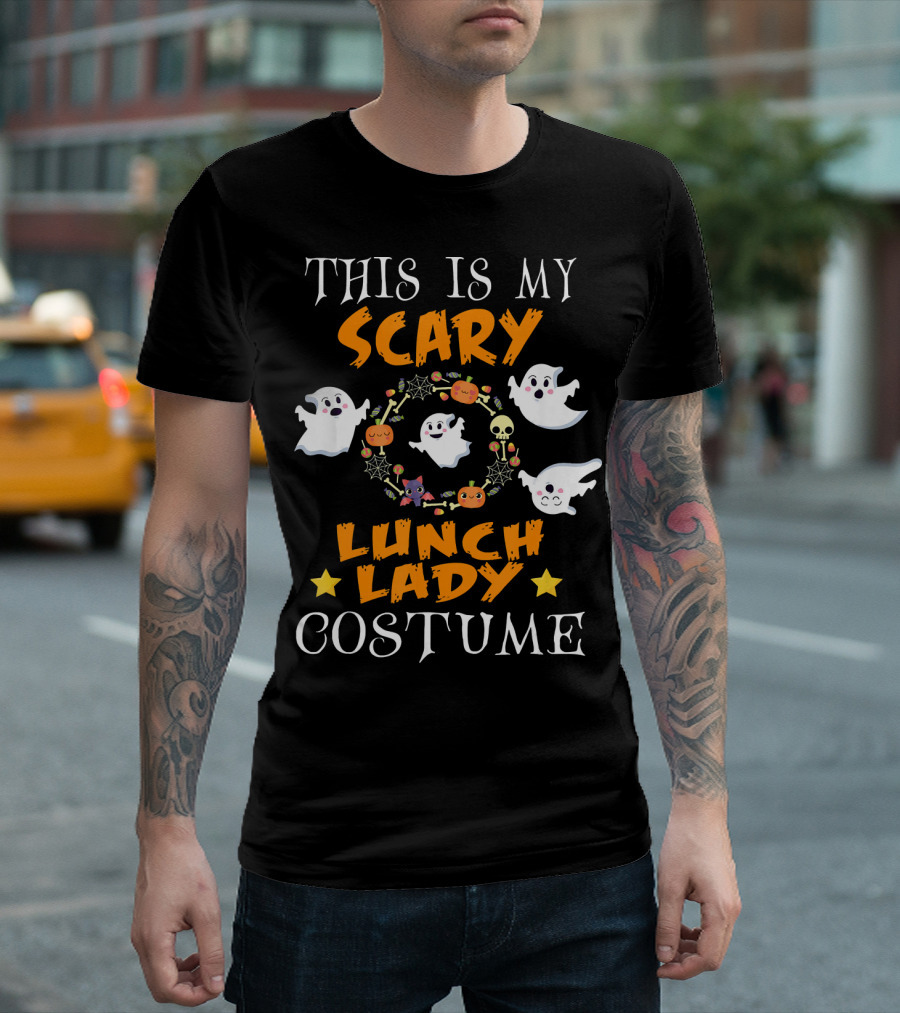 This Is My Scary Lunch Lady Costume with Ghosts and Halloween Elements T-Shirt