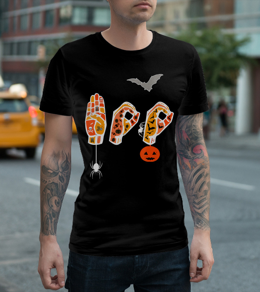 Vintage Boo Creepy Colorful Deaf Halloween Signs with Spider and Bat T-Shirt