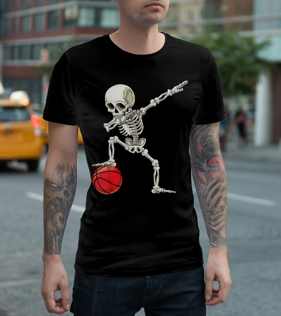 Dab Skeleton Dabbing Basketball Skeleton Pose T-Shirt