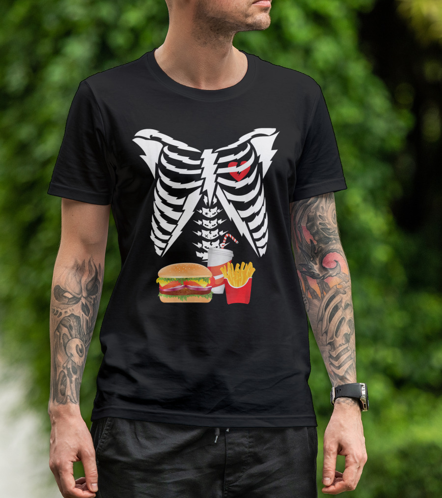Xray Skeleton Rib Cage Burger Fries Drink Combo T-Shirt
