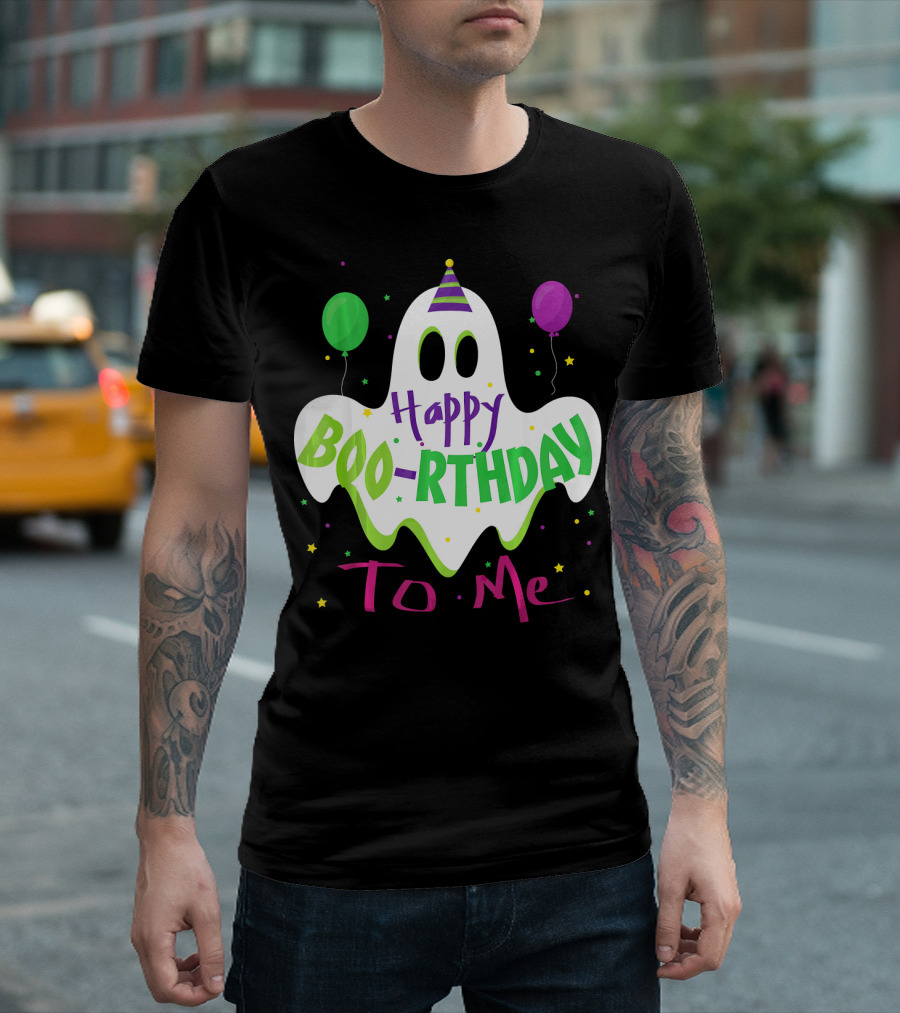 Happy Boo-Rthday To Me Ghost With Party Balloons T-Shirt