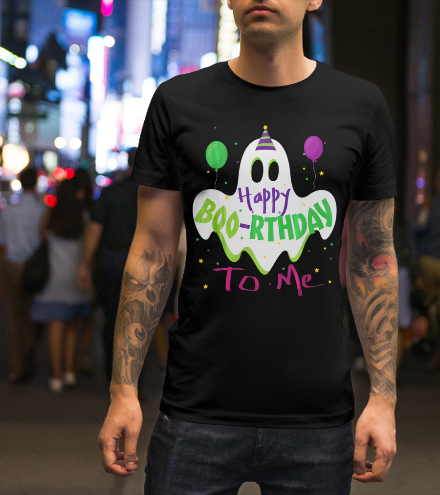 Happy Boo-Rthday To Me Ghost With Party Balloons T-Shirt
