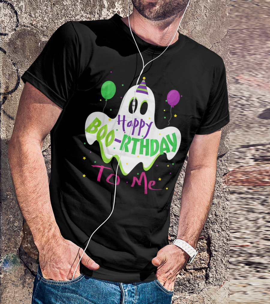 Happy Boo-Rthday To Me Ghost With Party Balloons T-Shirt