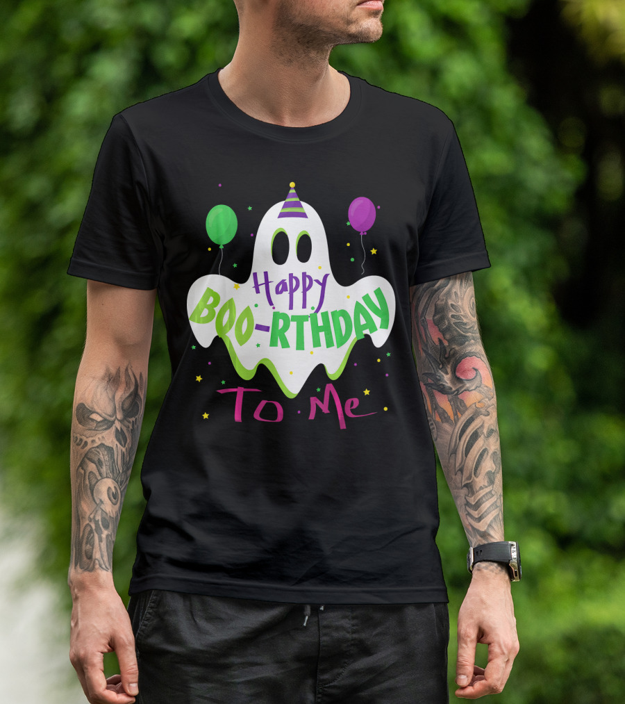 Happy Boo-Rthday To Me Ghost With Party Balloons T-Shirt