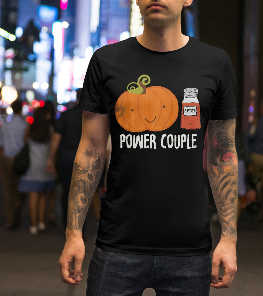 Pumpkin Spice Power Couple Cute Smiling Pumpkin With Spice Jar T-Shirt