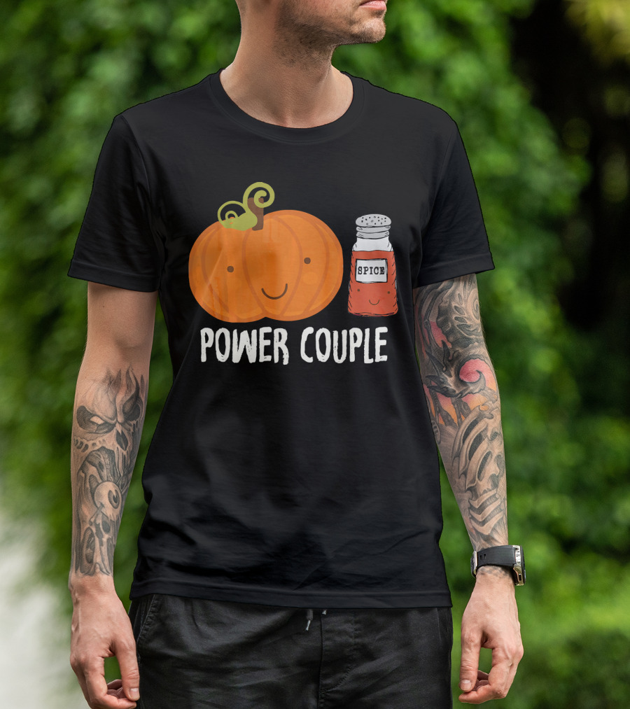 Pumpkin Spice Power Couple Cute Smiling Pumpkin With Spice Jar T-Shirt