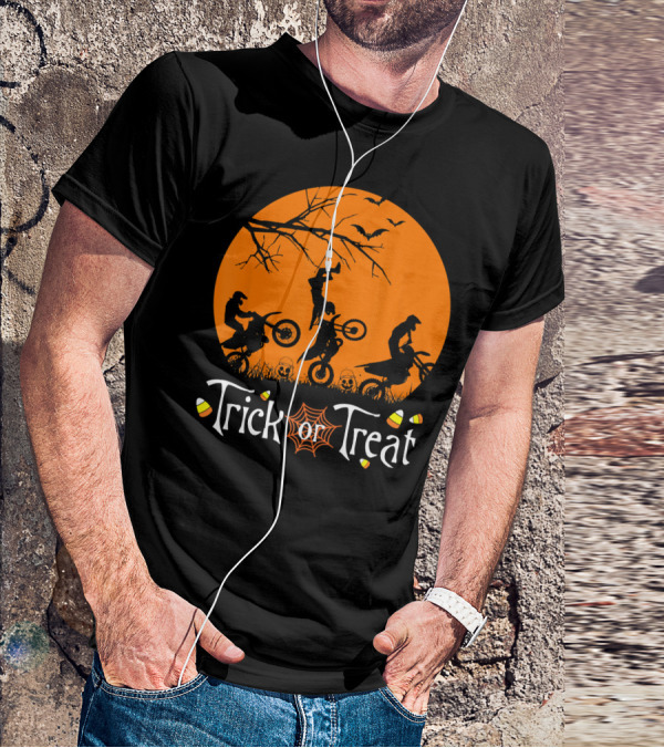 Motocross Halloween Trick Or Treat Moon Scene T-Shirt