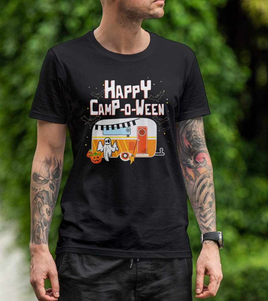 Happy Camp O Ween Ghost Pumpkin Camping Caravan T-Shirt