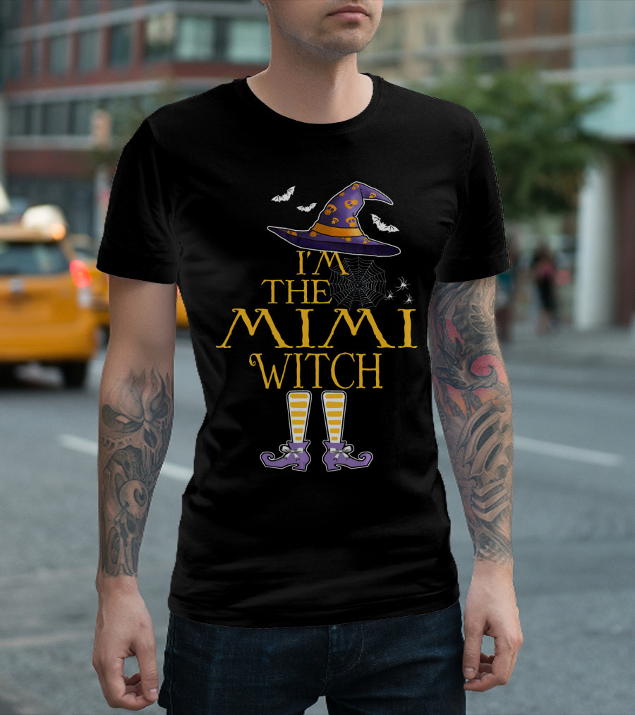I'm the Mimi Witch Halloween Theme Hat and Boots with Spiders and Bats T-Shirt