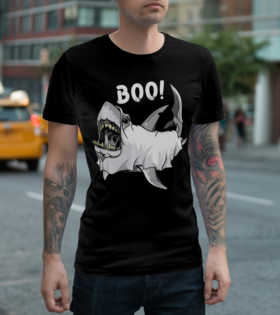 Shark Ghost Boo Funny Great White Shark Halloween T-Shirt