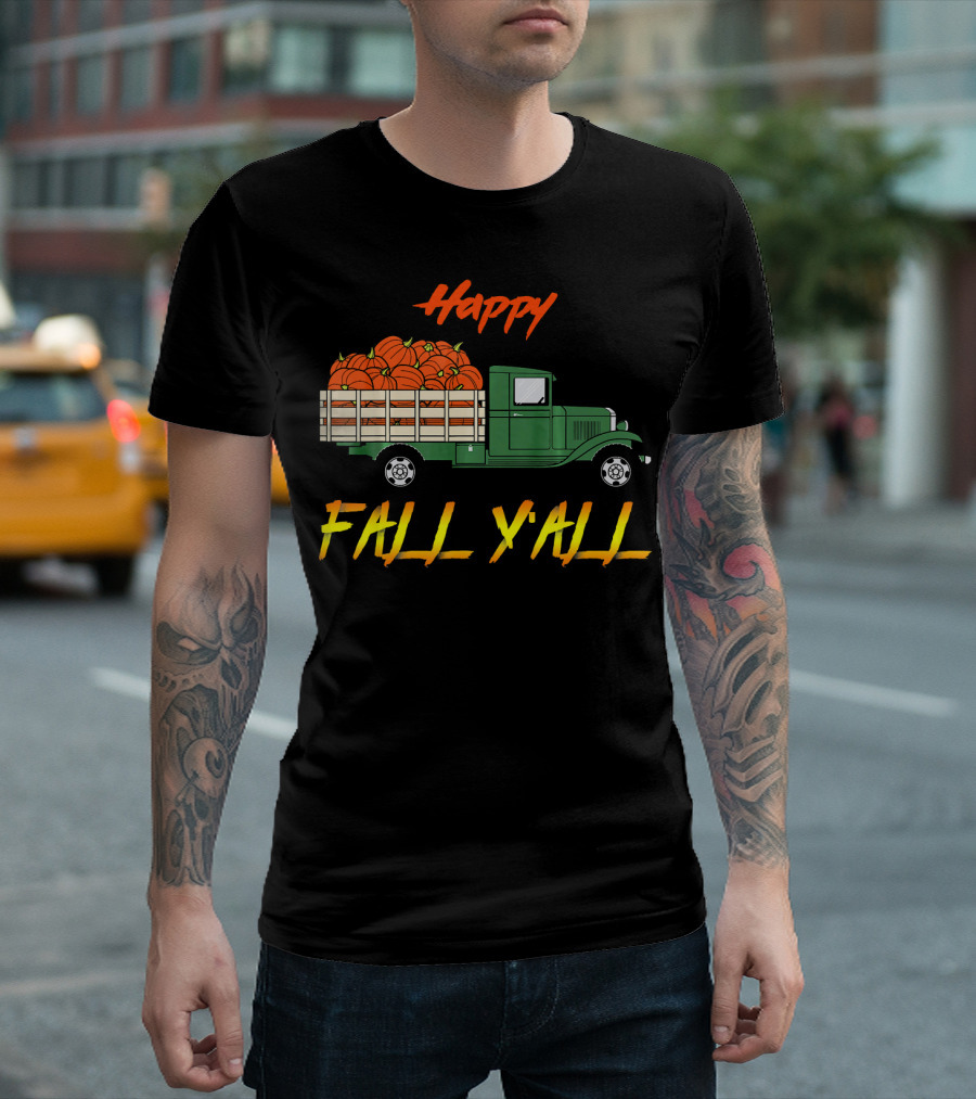 Happy Fall Yall Vintage Pumpkin Truck Classic Green Vehicle with Pumpkins T-Shirt