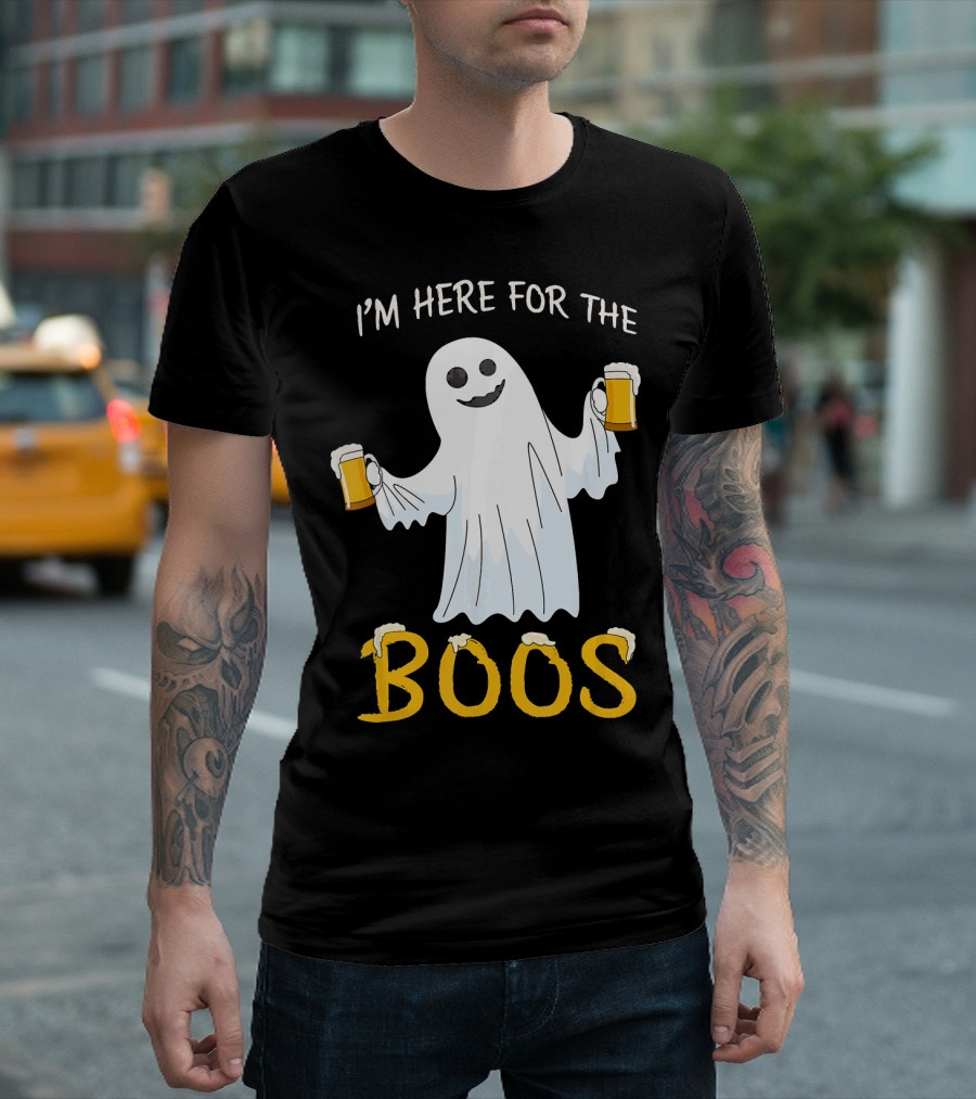 I'm Here for the Boos Funny Beer Ghost Halloween Humor T-Shirt
