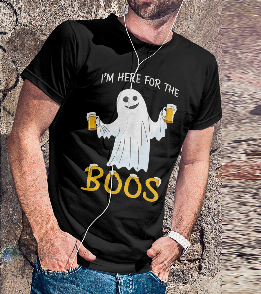 I'm Here For The Boos Funny Beer Ghost Halloween Humor T-Shirt