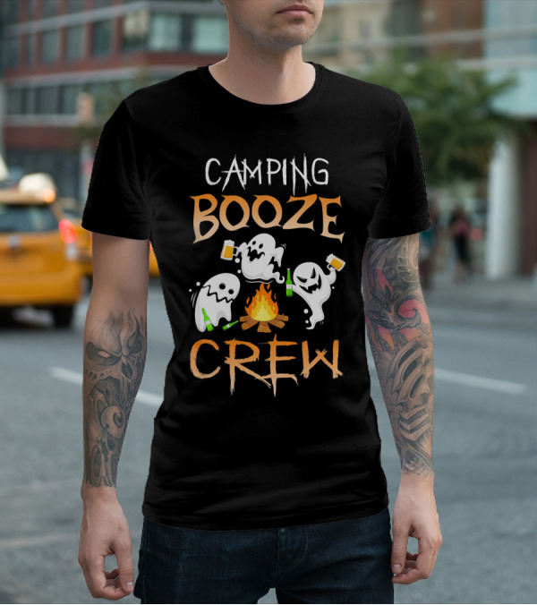 Camping Booze Crew Ghosts Drinking Beer By Campfire T-Shirt