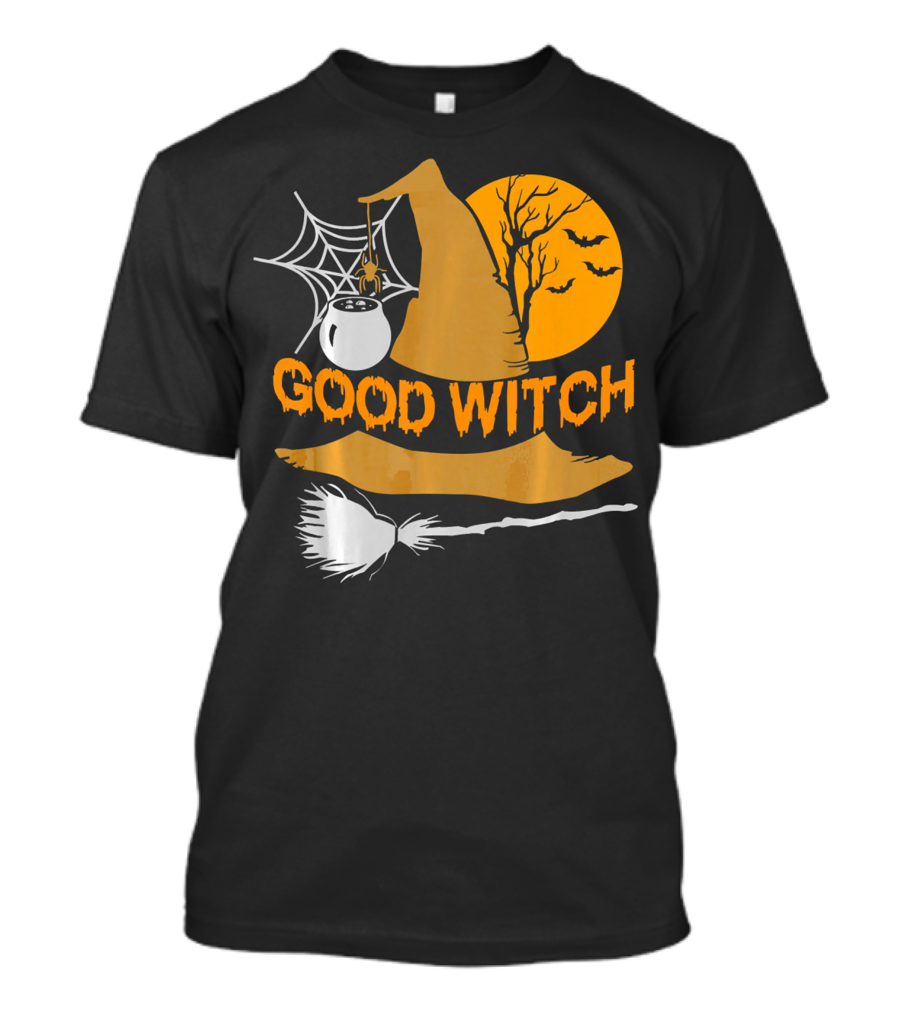 Good Witch Halloween Hat Broomstick Cauldron Bats Moon T-Shirt