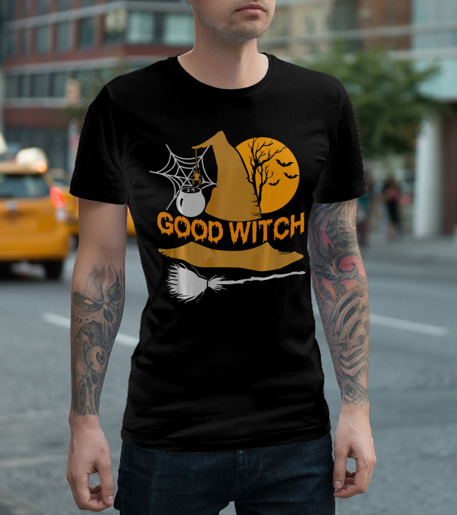 Good Witch Halloween Hat Broomstick Cauldron Bats Moon T-Shirt