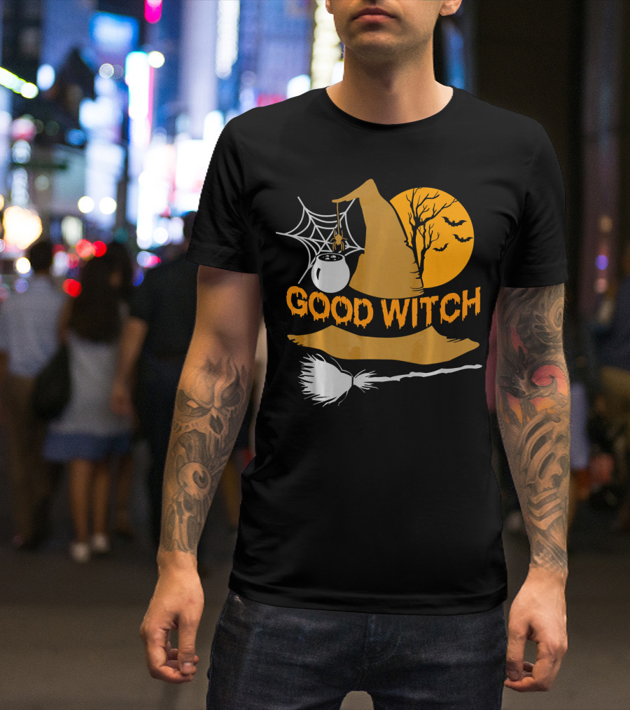 Good Witch Halloween Hat Broomstick Cauldron Bats Moon T-Shirt