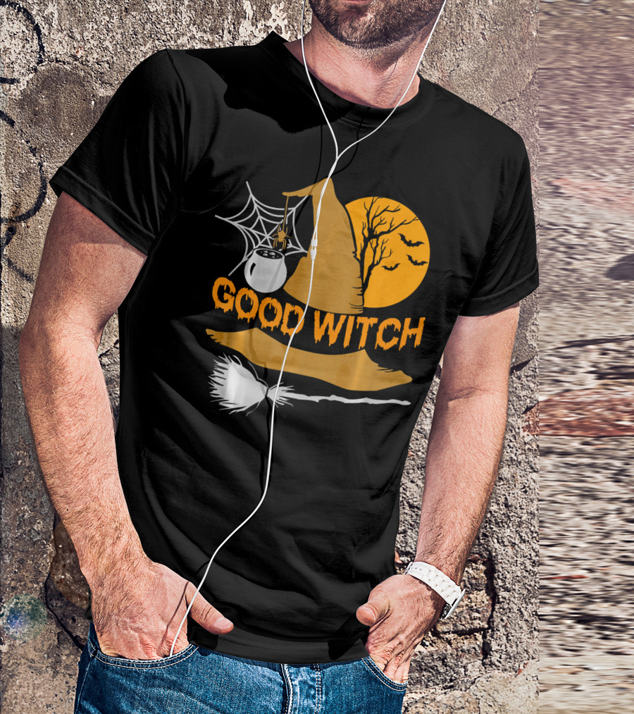 Good Witch Halloween Hat Broomstick Cauldron Bats Moon T-Shirt