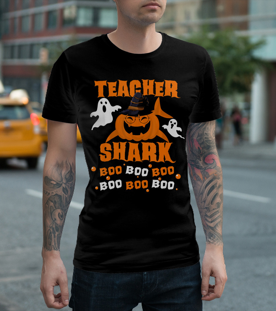 Teacher Shark Boo Boo Boo Funny Shark Halloween Ghost Pumpkin T-Shirt