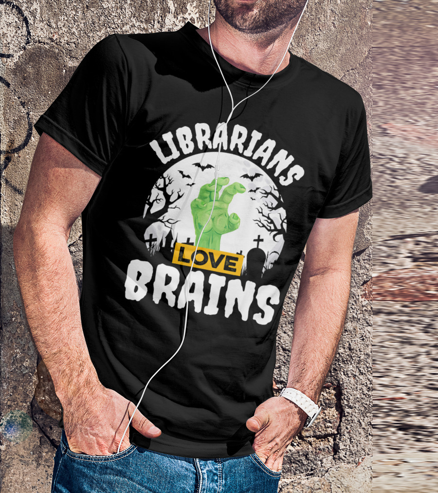 Librarians Love Brains Halloween Zombie Graveyard Scene T-Shirt