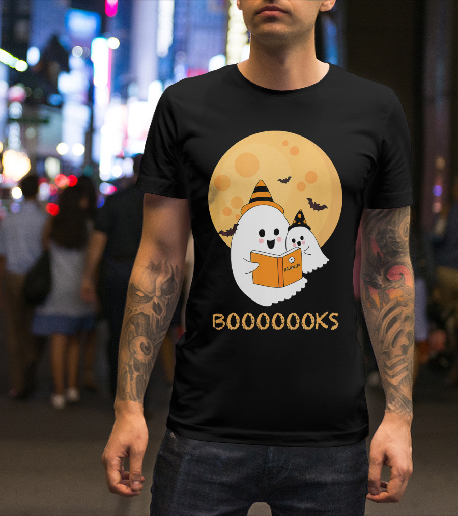 Halloween Ghosts Reading Boooooks Under Full Moon T-Shirt