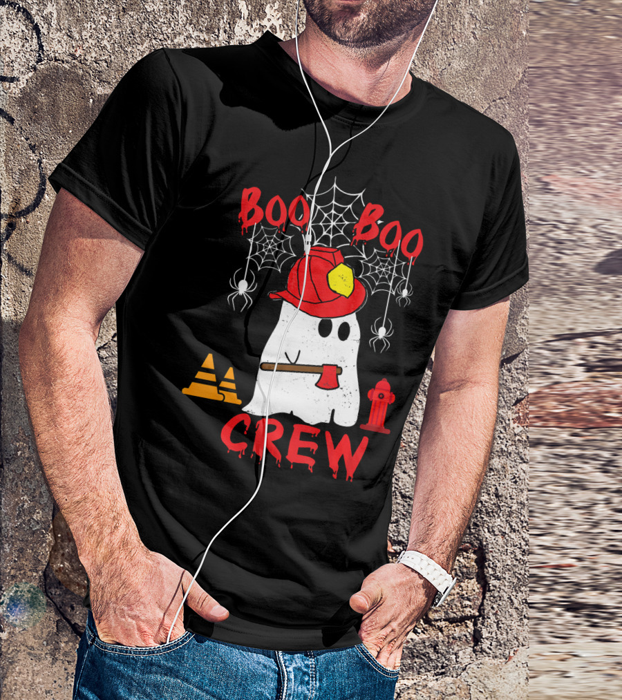 Boo Boo Crew Firefighter Halloween Ghost Spiderwebs And Axe T-Shirt